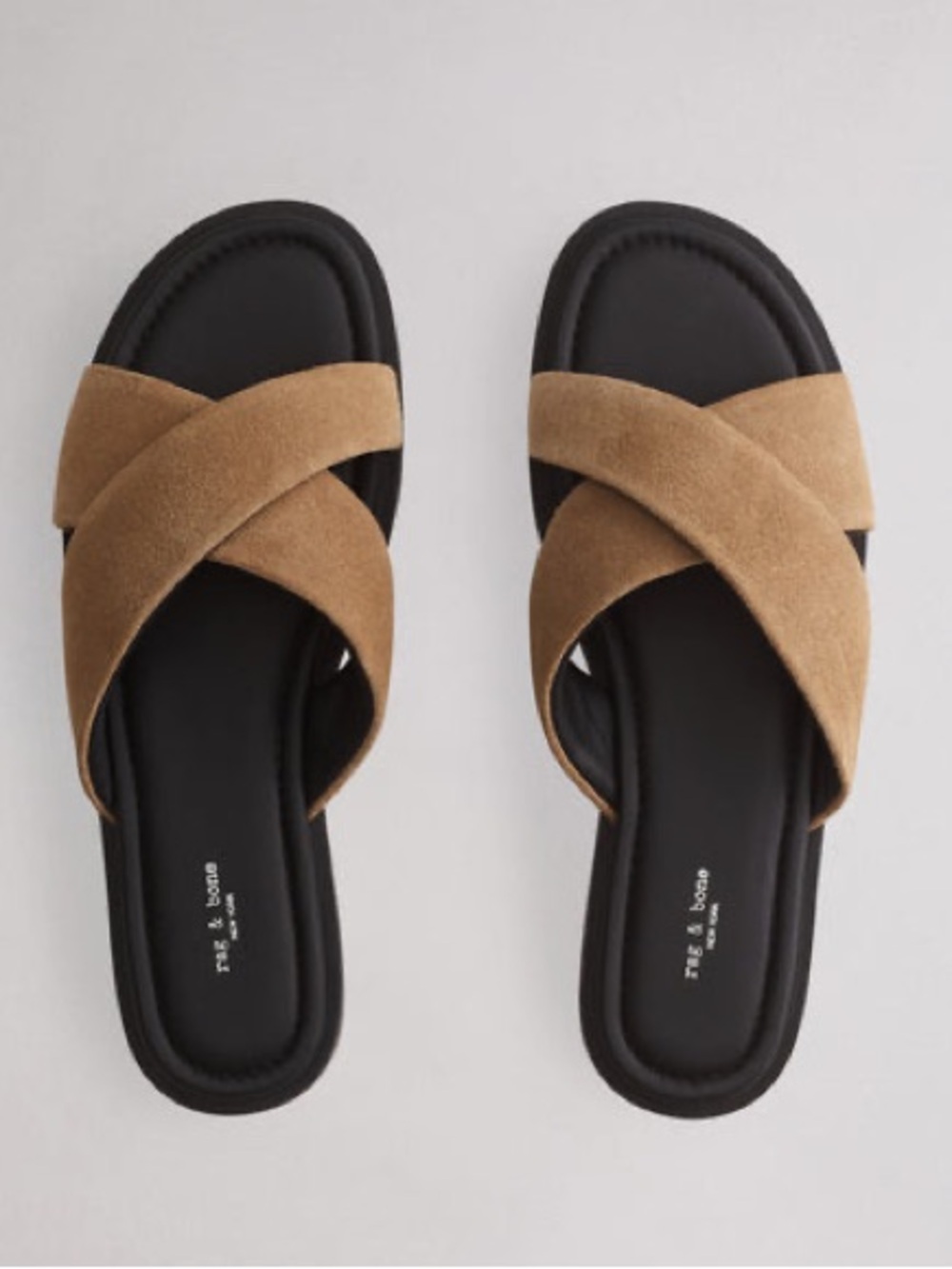 rag & bone‎ Geo Suede Strap Sandal Suede Crisscross Slide Sandals in Tan